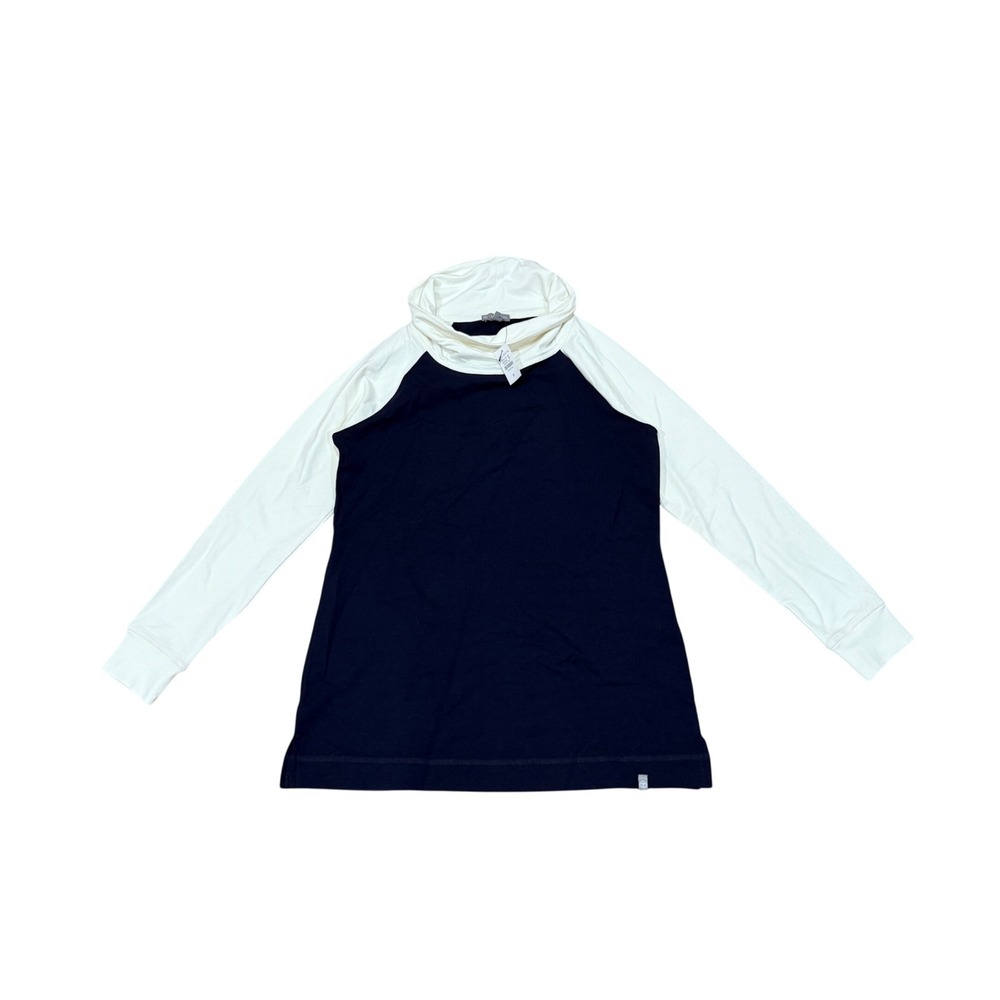 T by Talbots Navy Blue Cream Funnel‎ Cowl Neck Raglan Knit Top P Petite NWT